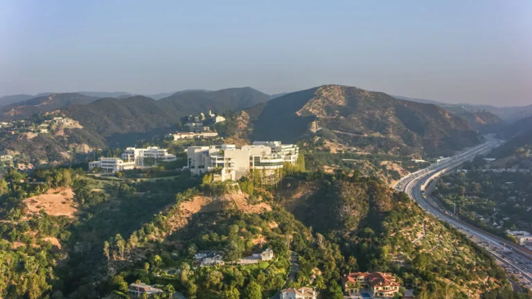 Aerial view of the Getty center, art museum in Los Angeles, California, USA.