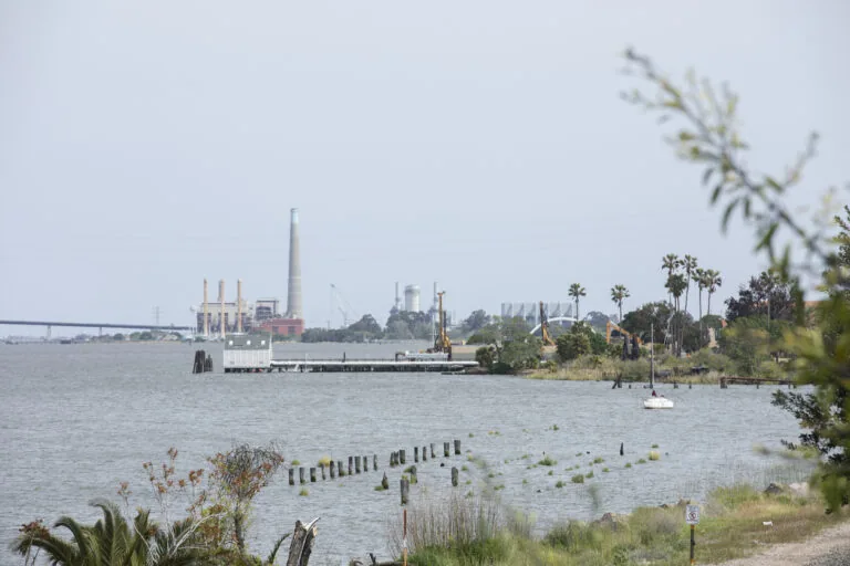 Afternoon view of the San Joaquin River delta as it passes through Antioch, California, USA.